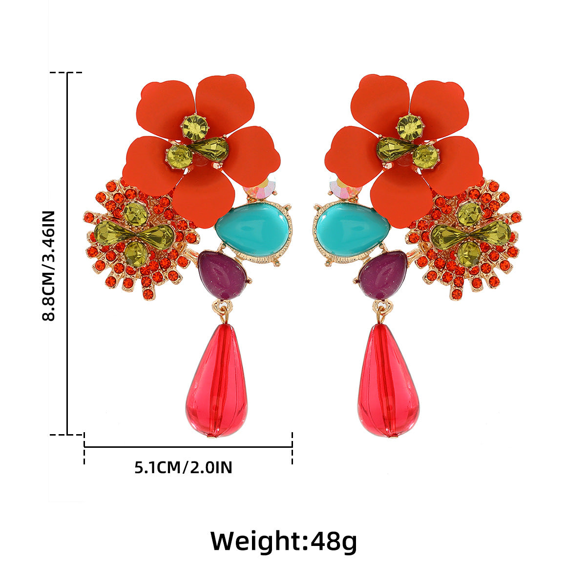 Pre Order:  Resin Flower Diamond Studded Retro Earrings