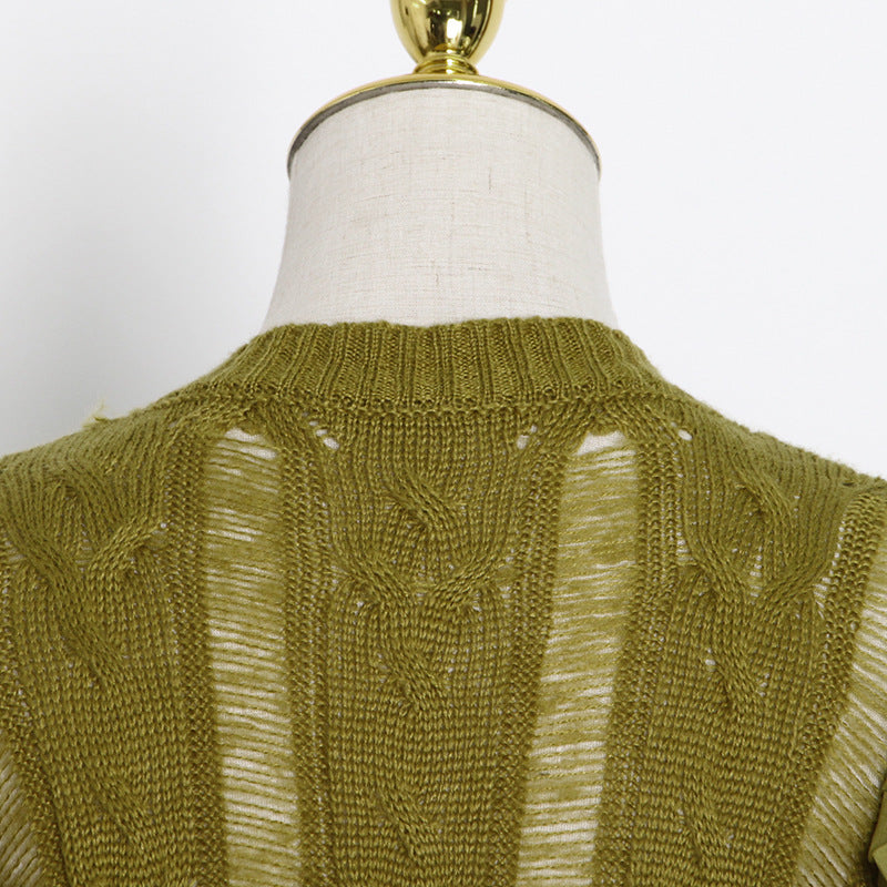 Pre Order:  Puff Sleeves Spliced Knit Sweater