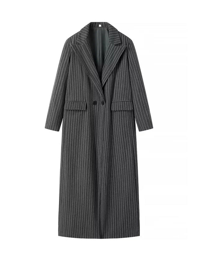 Pre Order: Striped Double Breasted Long Coat