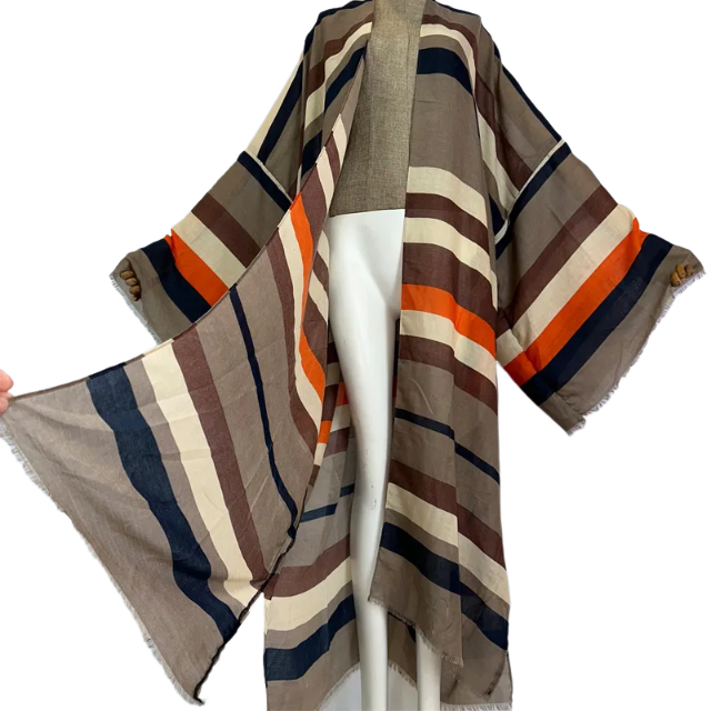 Pre Order: Warm Striped Maxi Kimono Cardigan - WINI