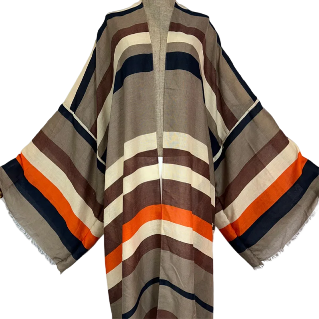 Pre Order: Warm Striped Maxi Kimono Cardigan - WINI