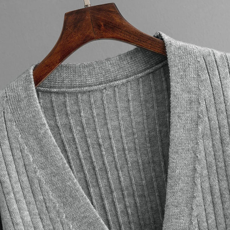 Pre Order:  Knitted Cardigan Solid Lantern Sleeve V-Neck Sweater