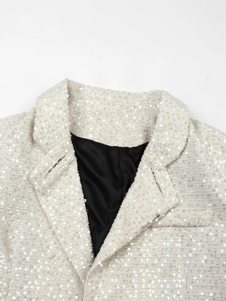 Pre Order:  Glitzy Sequined Sash Lapel Blazer