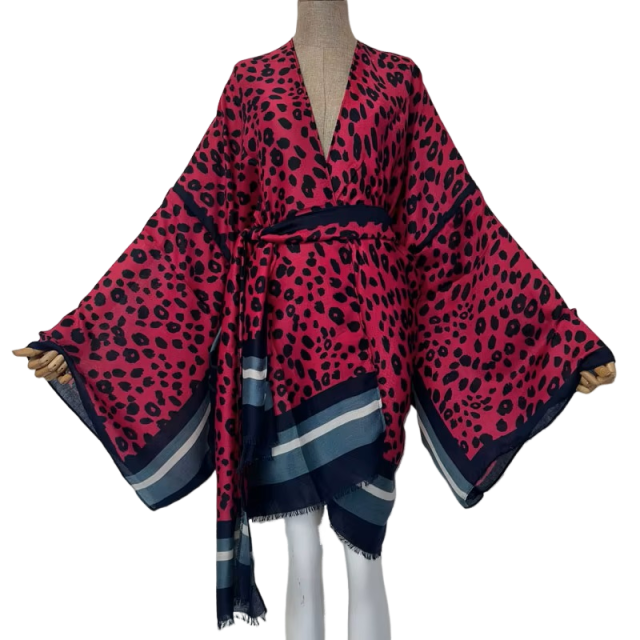 Pre Order: Chic Leopard Print Midi Kimono Cardigan - WINI