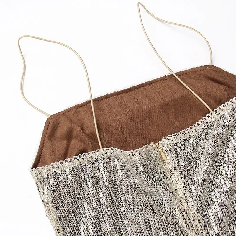 Pre Order:  Apricot Sequined Knitted Backless Dress