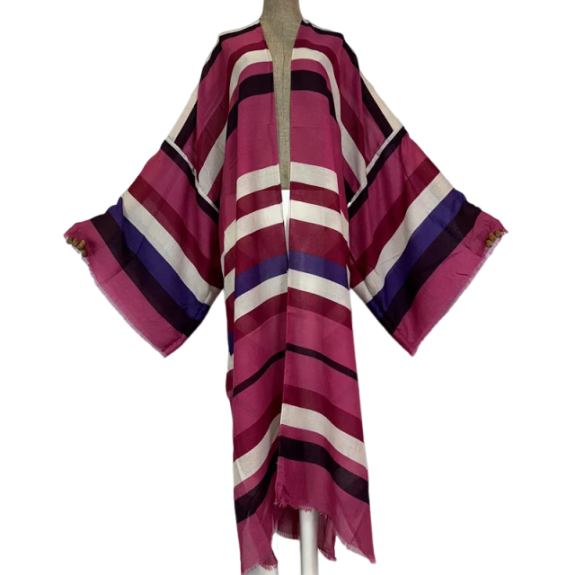 Pre Order: Warm Striped Maxi Kimono Cardigan - WINI