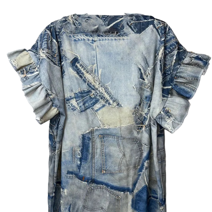 Pre Order:  Denim Patchwork Print Kaftan Dress - WINI