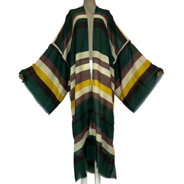 Pre Order: Warm Striped Maxi Kimono Cardigan - WINI