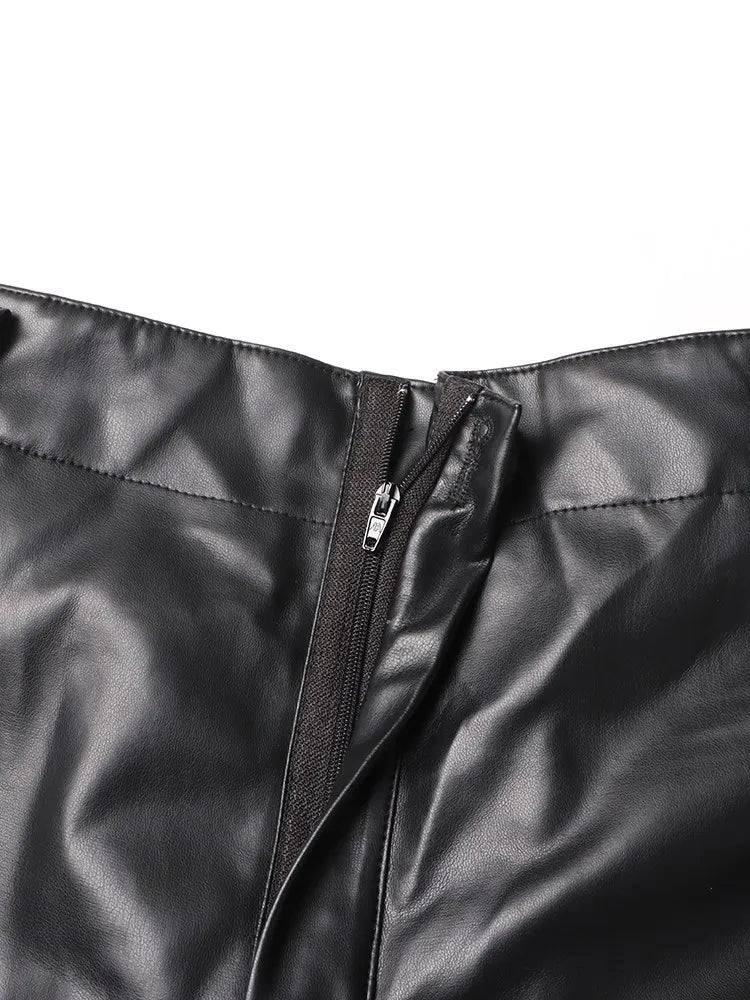 Pre Order:  Patch-Pockets Vegan Leather Cargo Pants