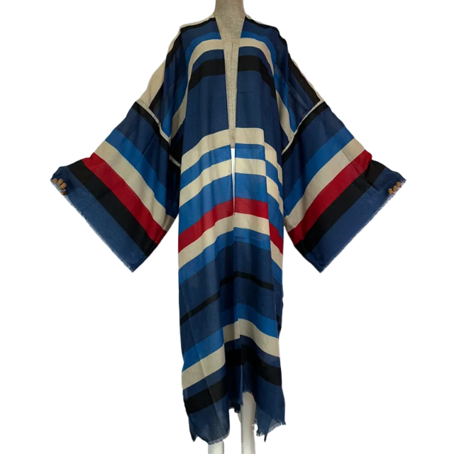 Pre Order: Warm Striped Maxi Kimono Cardigan - WINI