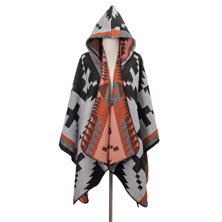 Pre Order : Hooded Midi Boho Poncho  Cardigan - WINI