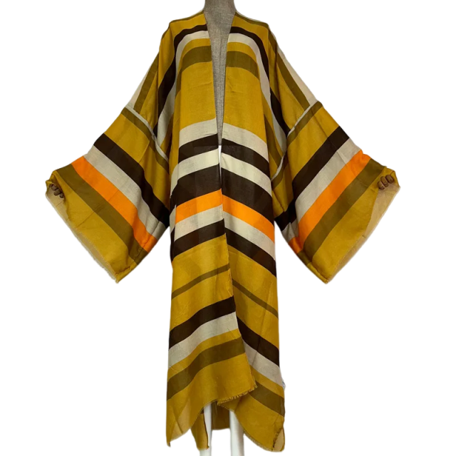 Pre Order: Warm Striped Maxi Kimono Cardigan - WINI