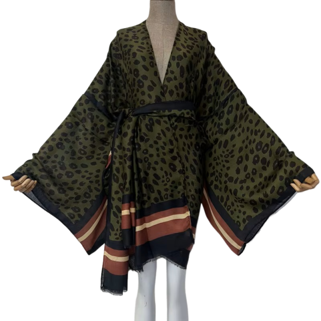 Pre Order: Chic Leopard Print Midi Kimono Cardigan - WINI