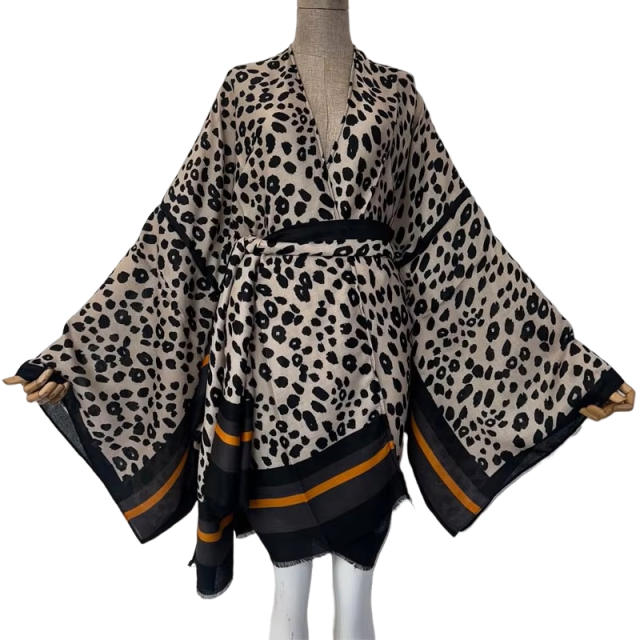 Pre Order: Chic Leopard Print Midi Kimono Cardigan - WINI