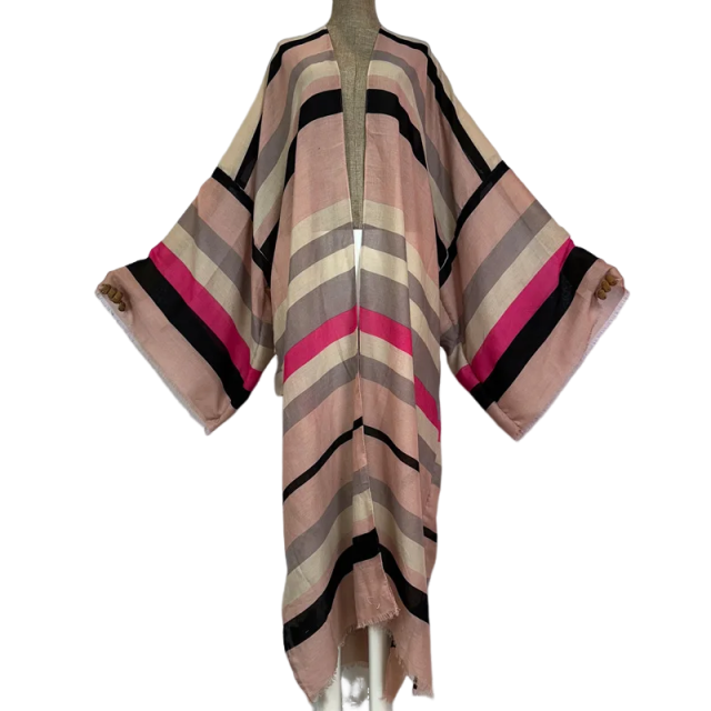 Pre Order: Warm Striped Maxi Kimono Cardigan - WINI