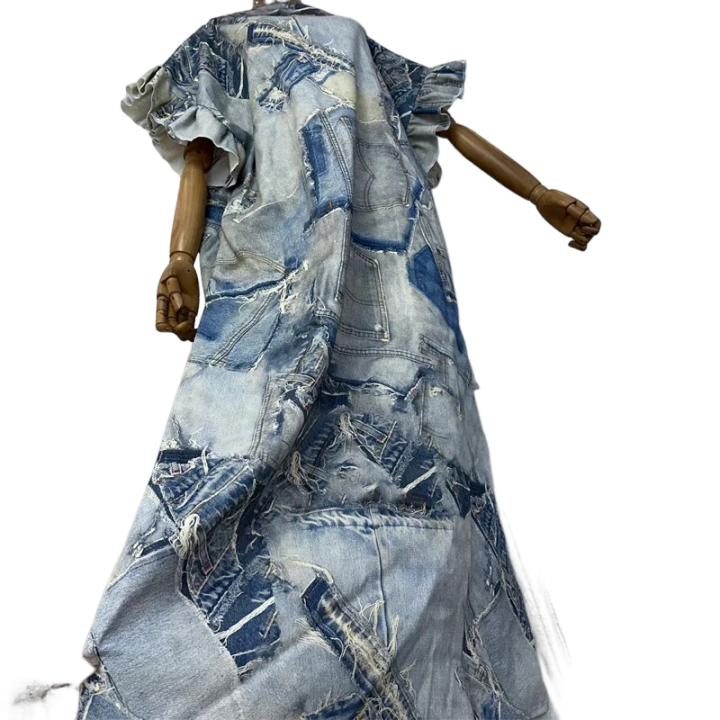 Pre Order:  Denim Patchwork Print Kaftan Dress - WINI