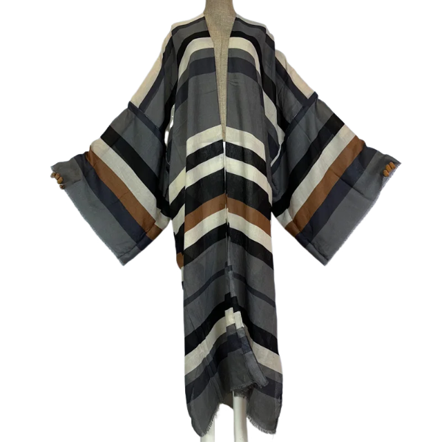 Pre Order: Warm Striped Maxi Kimono Cardigan - WINI