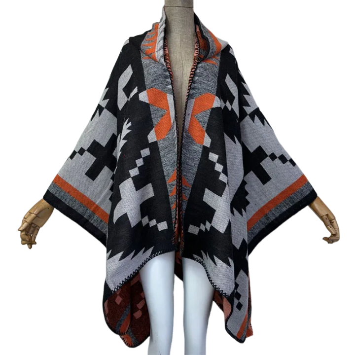 Pre Order : Hooded Midi Boho Poncho  Cardigan - WINI