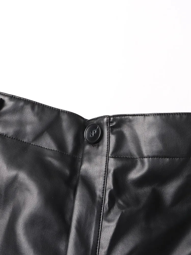 Pre Order:  Patch-Pockets Vegan Leather Cargo Pants