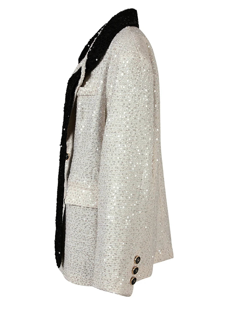 Pre Order:  Glitzy Sequined Sash Lapel Blazer