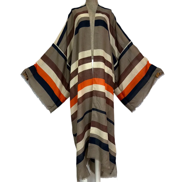 Pre Order: Warm Striped Maxi Kimono Cardigan - WINI