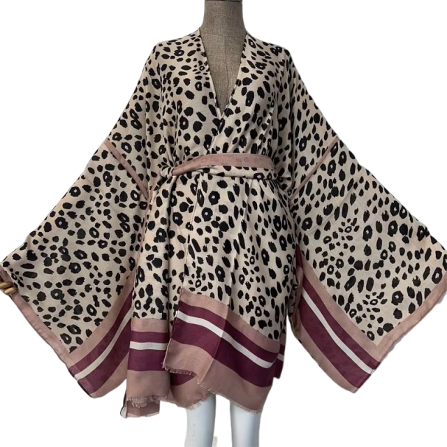 Pre Order: Chic Leopard Print Midi Kimono Cardigan - WINI