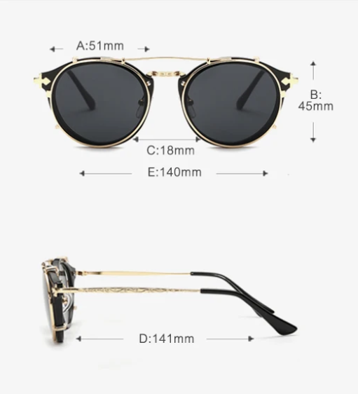 Pre Order:  Retro Steampunk Round Clip On UV400 Sunglasses