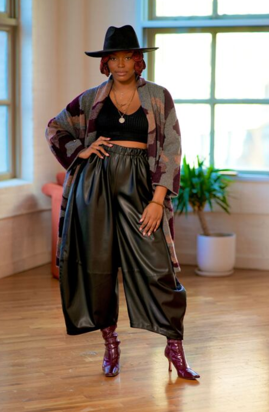 Pre Order:  Vegan Leather Wide-Leg Pants