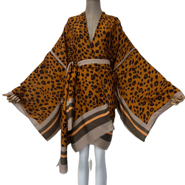 Pre Order: Chic Leopard Print Midi Kimono Cardigan - WINI