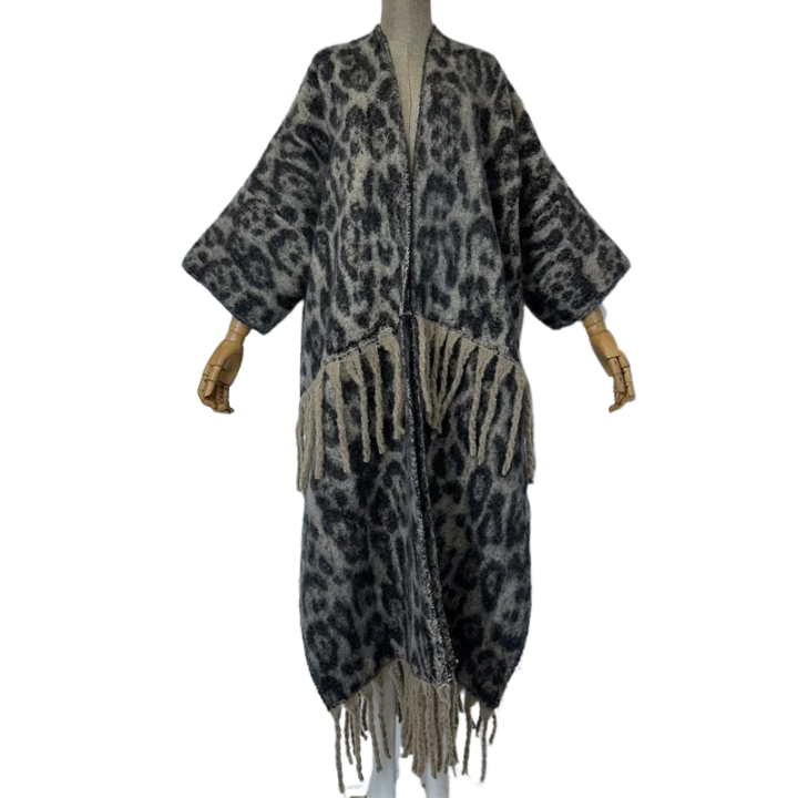 Pre Order:  Chic Leopard Fringe Tassel Cardigan - WINI