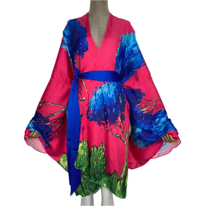 Satin Silk Polyester Blend Boho Kimono Cardigan - WINI