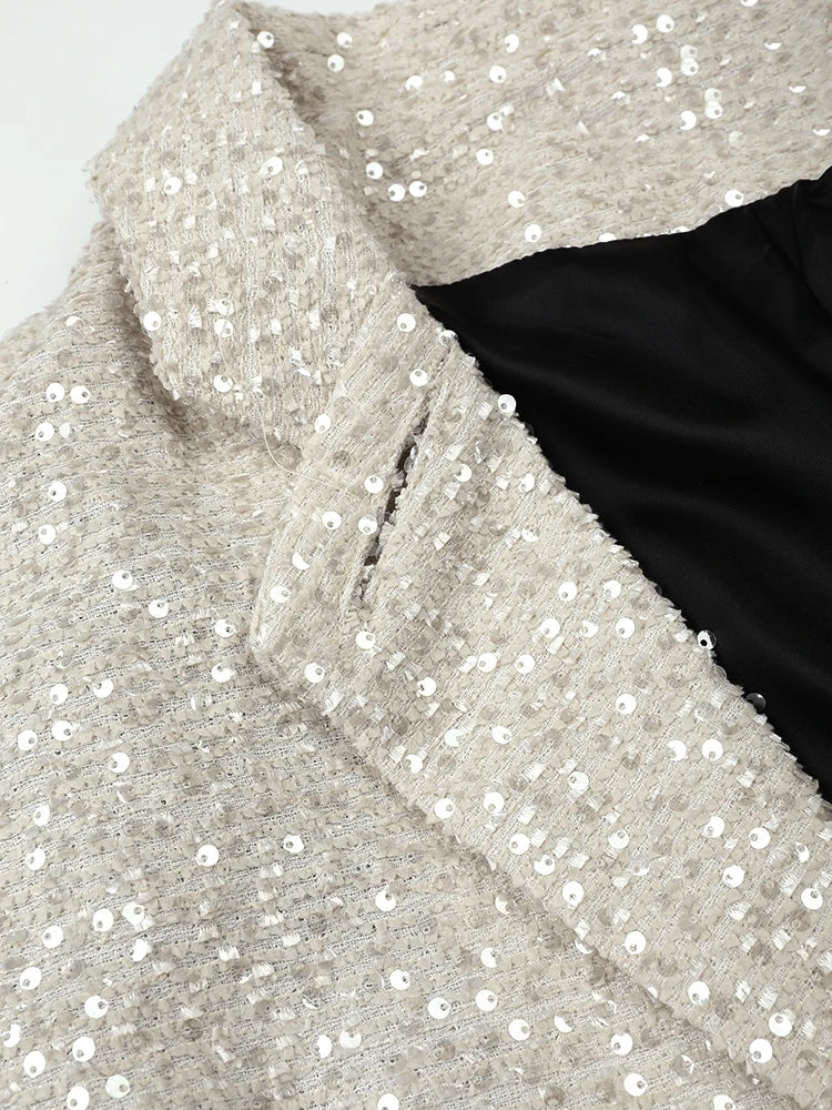 Pre Order:  Glitzy Sequined Sash Lapel Blazer