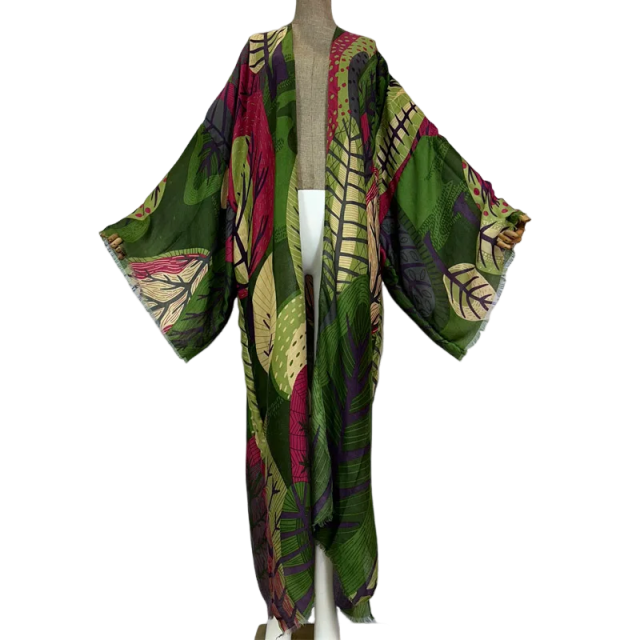 Pre Order: Vibrant Leaf Print Kimono Cardigan - WINI