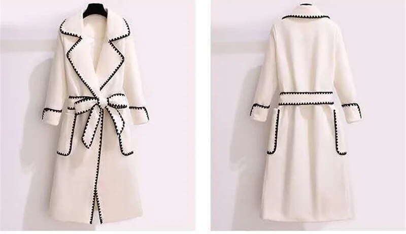 Contrast Line Woolen Coat