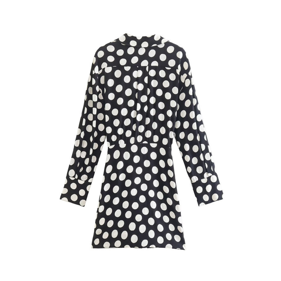 Pre Order:  Pleated Waist Bow Tie Wrap Polka Dot Dress