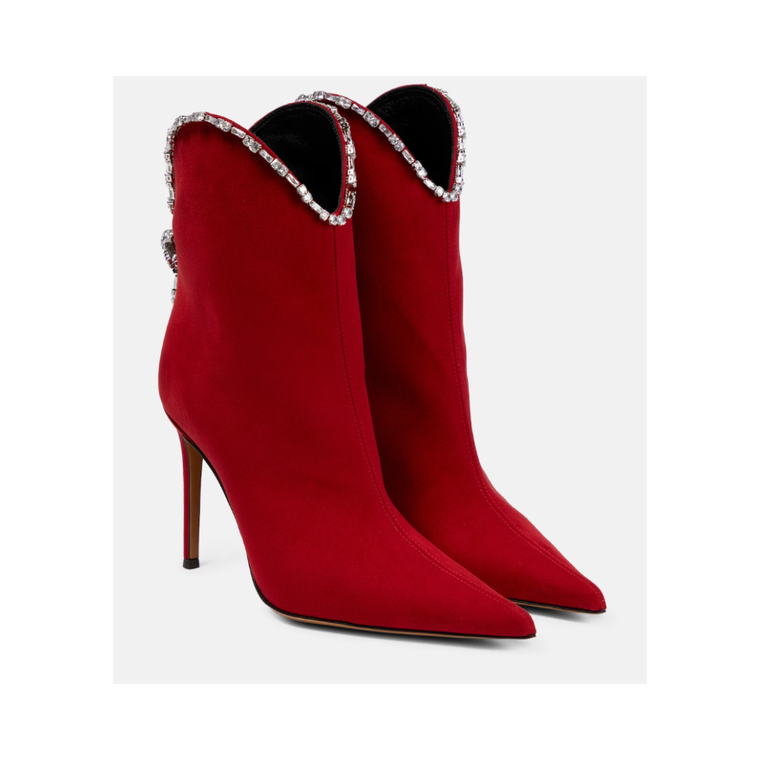 Rhinestone Pointy Toe Stiletto Ankle Boots