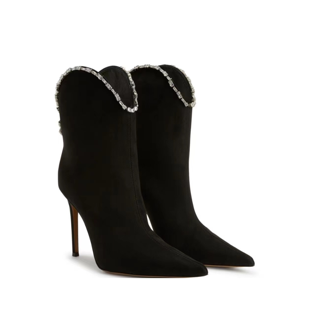 Rhinestone Pointy Toe Stiletto Ankle Boots