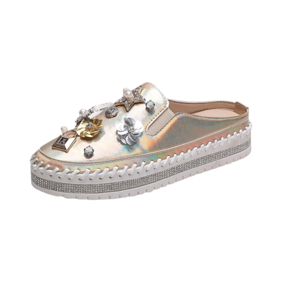 Pre Order:  Thick-Soled Rhinestone Casual Slip On Round Toe Loafers