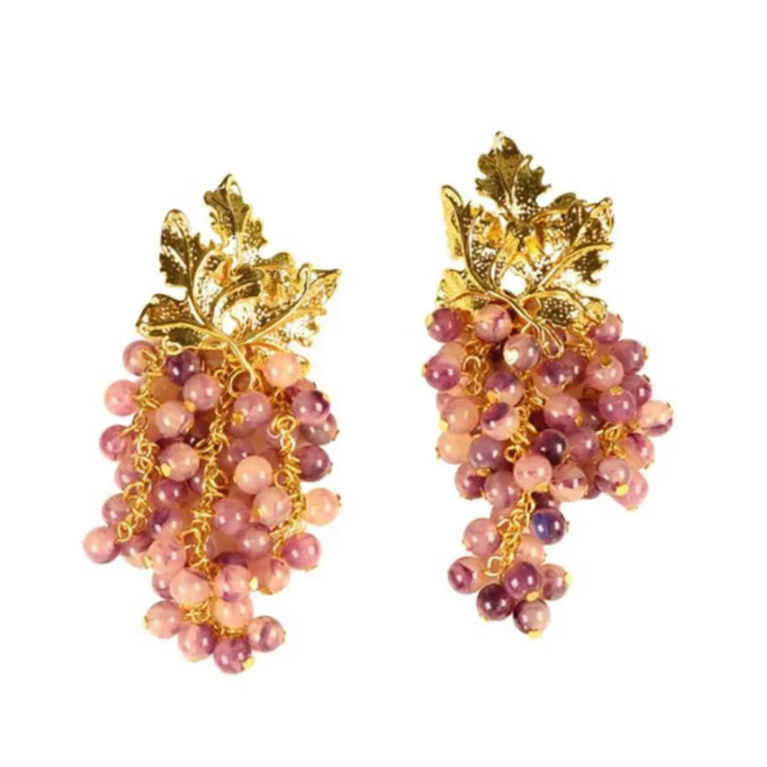 Pre Order:  Medieval Long Tassel Purple Resin Grapes Earrings