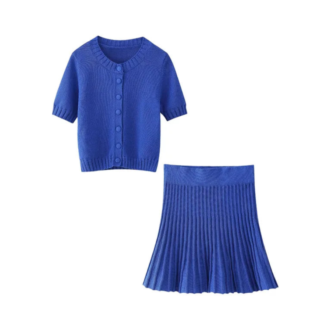 Pre Order:  Short Sleeved Knitted Top + Pleated Skirt