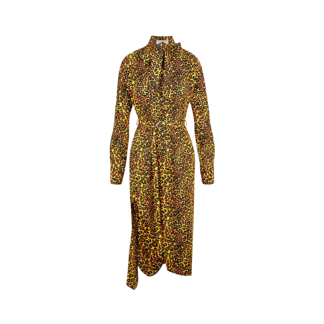 Pre Order:  Leopard Print Asymmetric Long sleeved Mid Length Dress