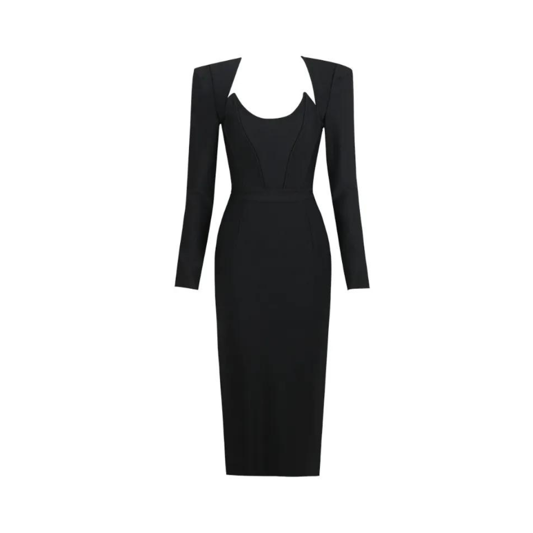 Minimalist Solid Bandage Long Sleeved Mid-Length Dress