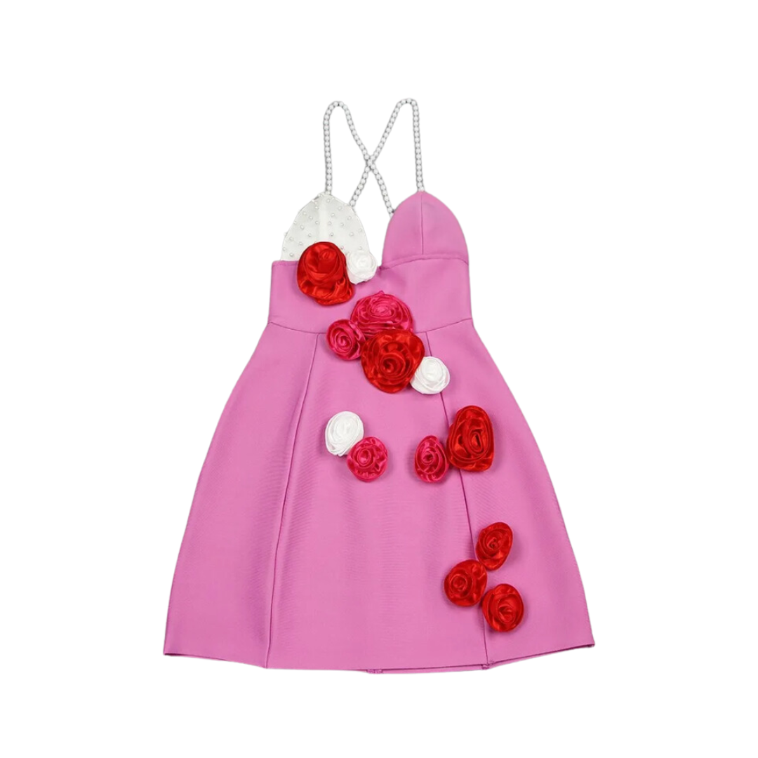 Pre Order:  Pearl Strap 3D Flower V Neck High Waist Camisole Dresses