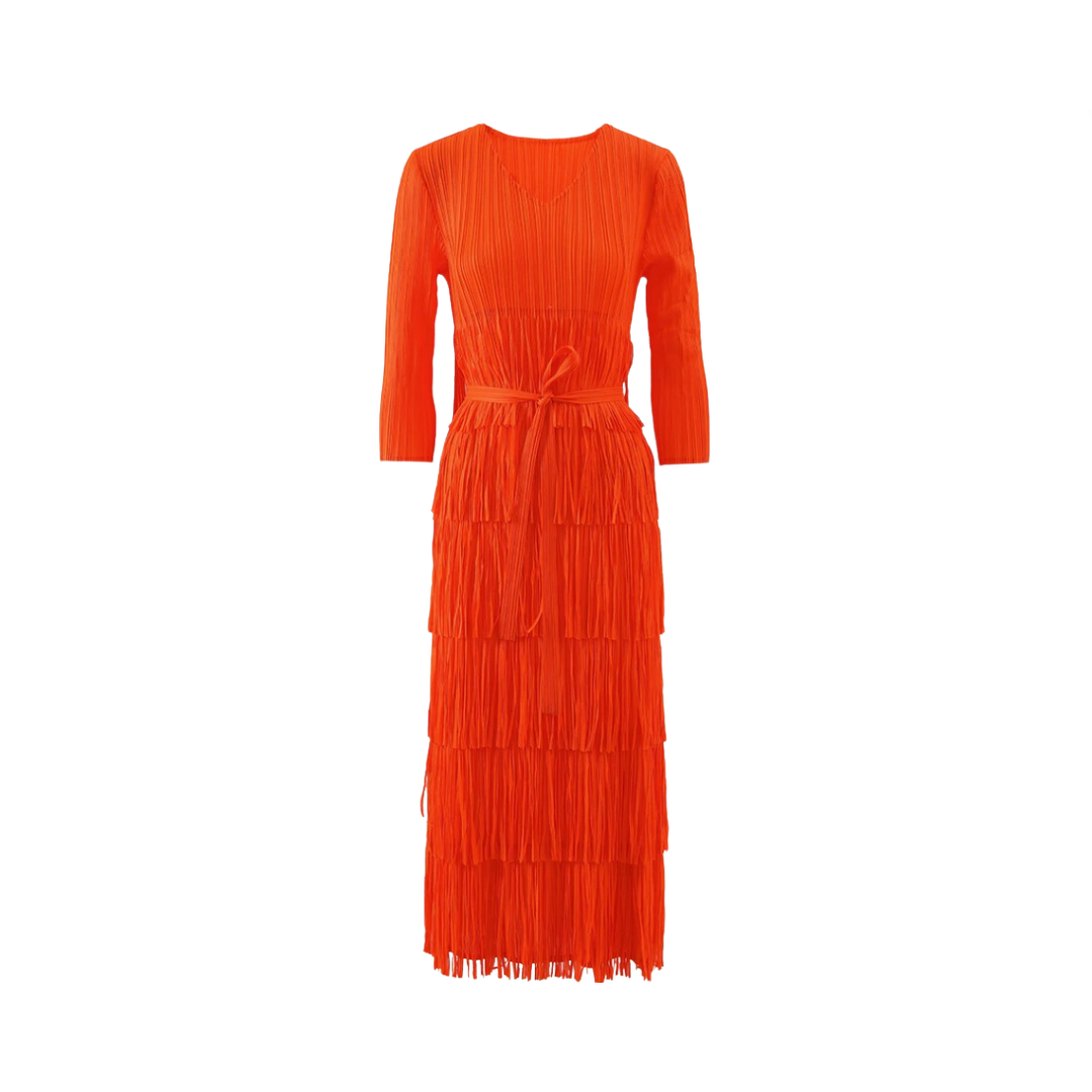 Pre Order:  Solid Pleated Fringe Dress