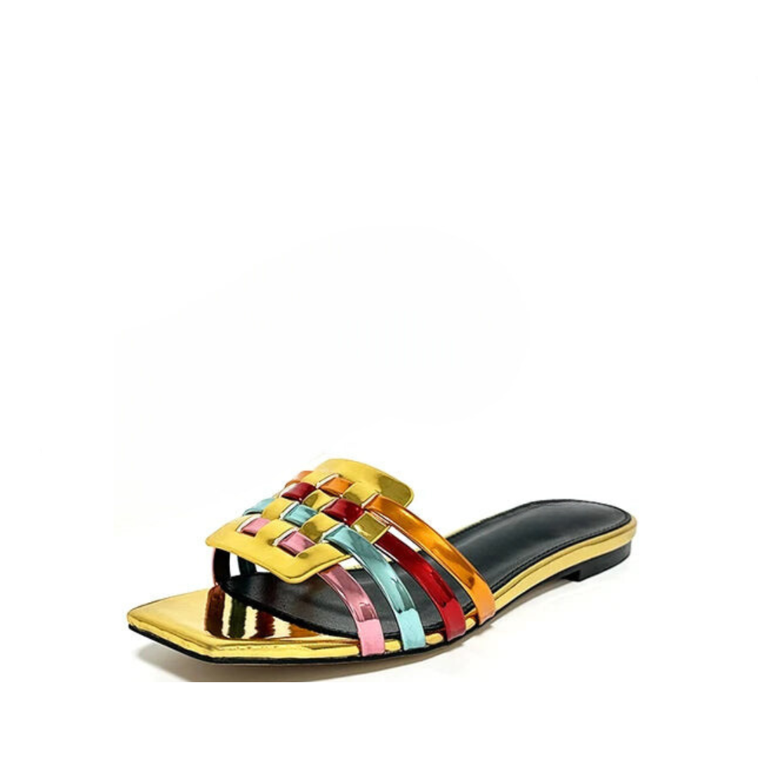 Pre Order:  Colorful Woven Leather Square Toe Slippers