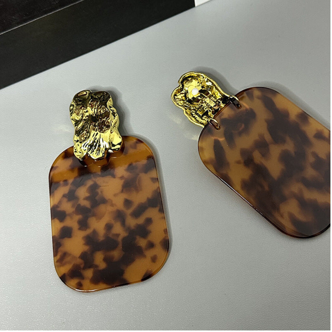 Pre Order:  Exaggerated Resin Leopard Print Square Clip On Earrings