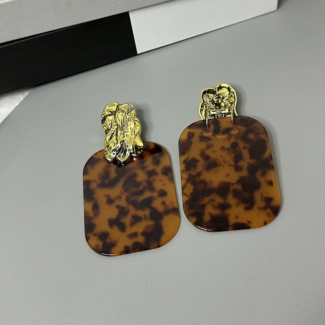 Pre Order:  Exaggerated Resin Leopard Print Square Clip On Earrings