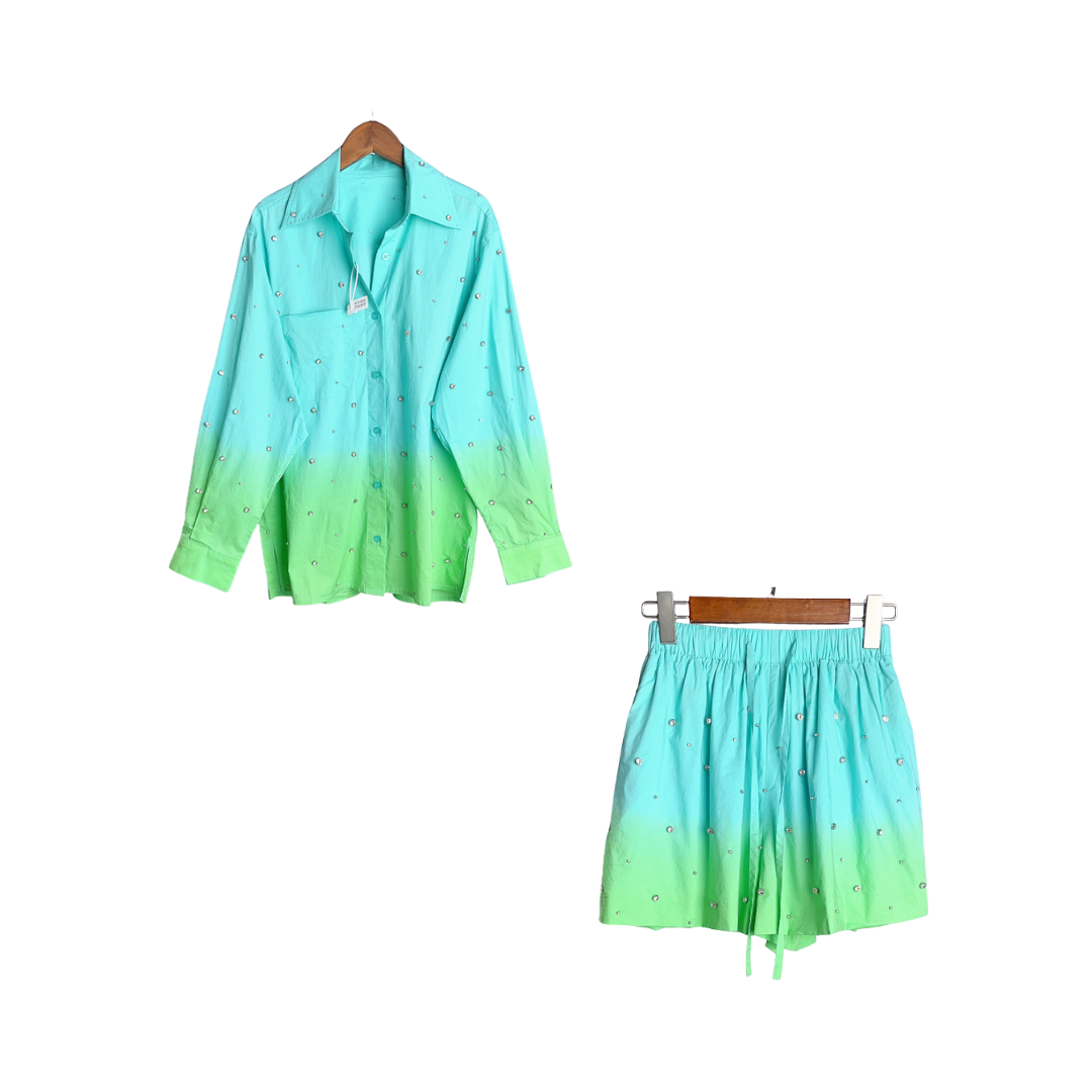 Pre Order:  Rhinestone Gradient Color Shirt + Shorts Set