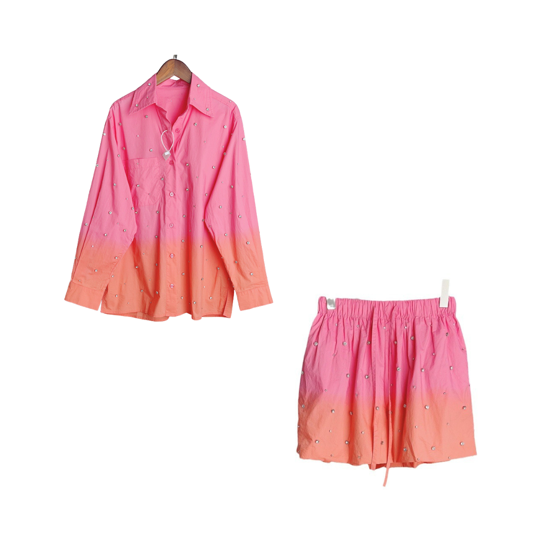 Pre Order:  Rhinestone Gradient Color Shirt + Shorts Set