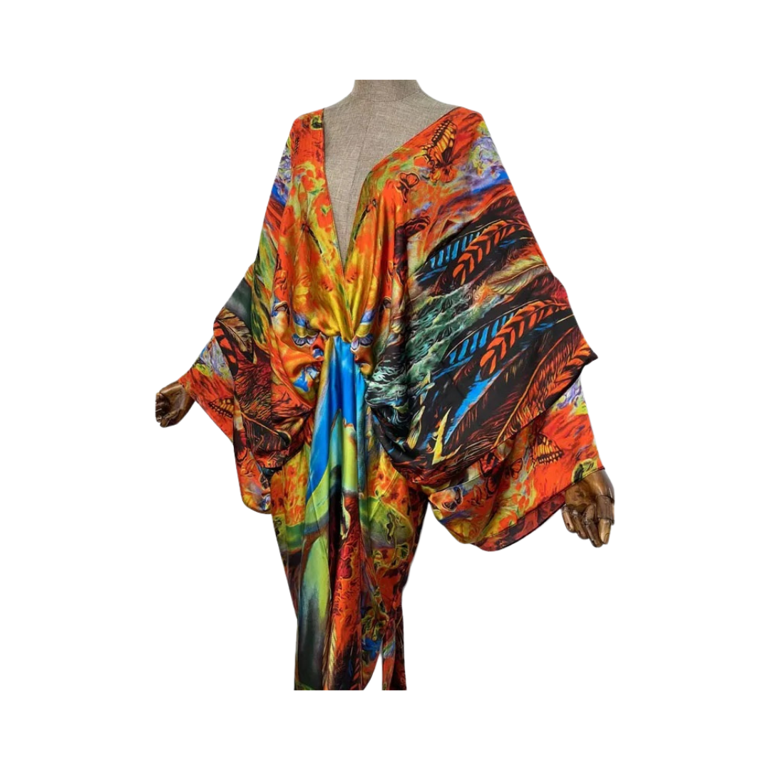 Vibrant V-neck Kaftan Dress - WINI